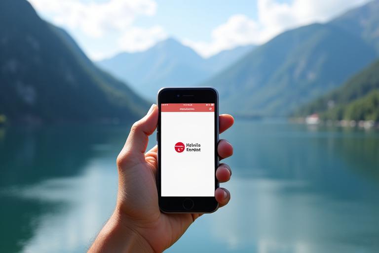 Mobile Banking App auf Smartphone mit Bergblick