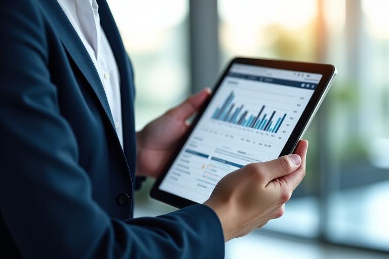 Person verwaltet Finanzen auf Tablet